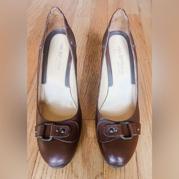 Vía Spiga Brown Leather Wedge Heels size 7.5 - Picture 3 of 6